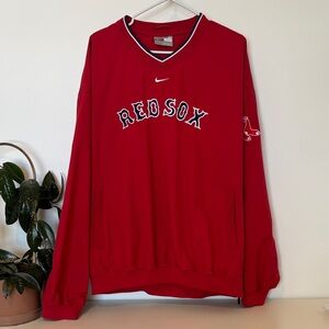 Vintage Boston Red Sox NIKE Team MLB V Neck Windbreaker Jacket Center Swoosh